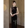 New Chinese cheongsam, black embroidered sleeveless women's summer high-end national style dress, daily wear, dignified temperament
