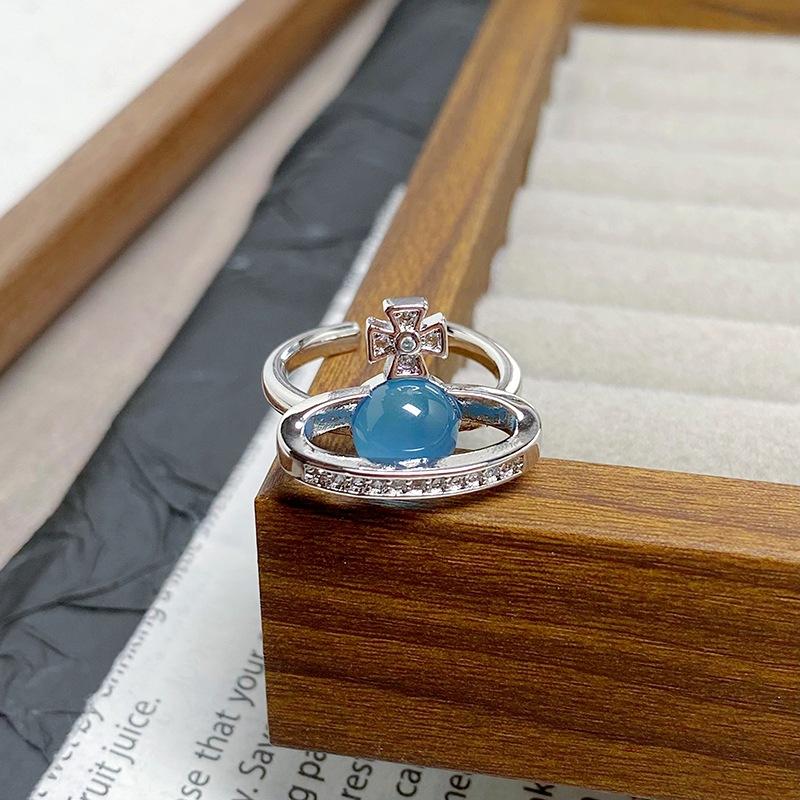 [Charm Blue Qi Ring] Sea Blue Zircon Light Luxury Niche Open Ring Personality Advanced Sense Color Treasure Index Finger Ring Female