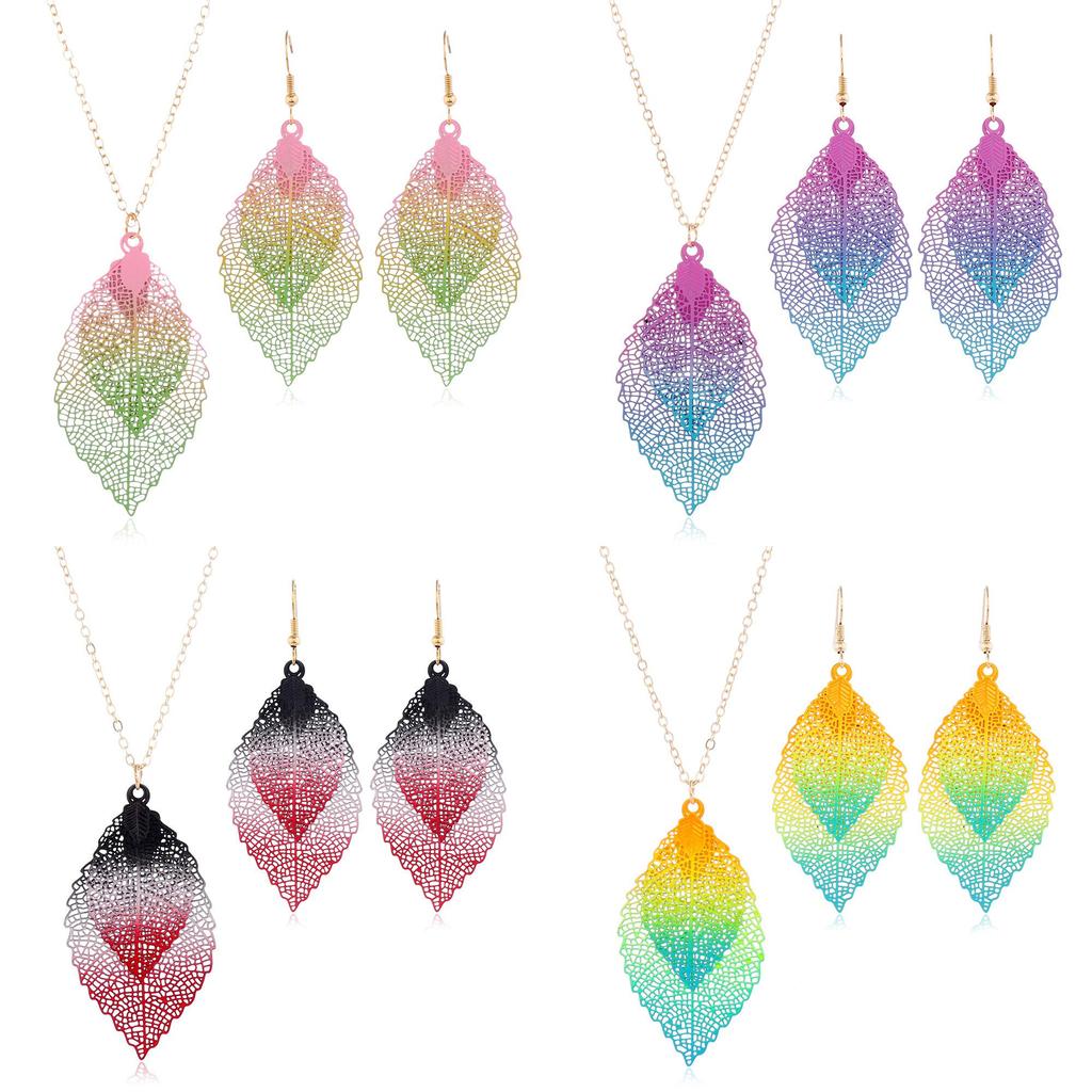 Vintage Leaf Jewelry Set With Stainless Steel Metal Pendant And Box Chain For Boho Style Fans