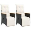 Vidaxl Folding Garden Chairs, 2 Pcs, Cushions, Black Rattan Pe