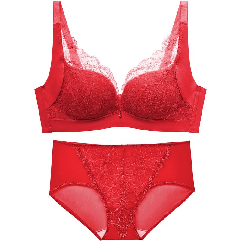 Oudifen XB0330 Wireless Lace Bra & Panty Set L
