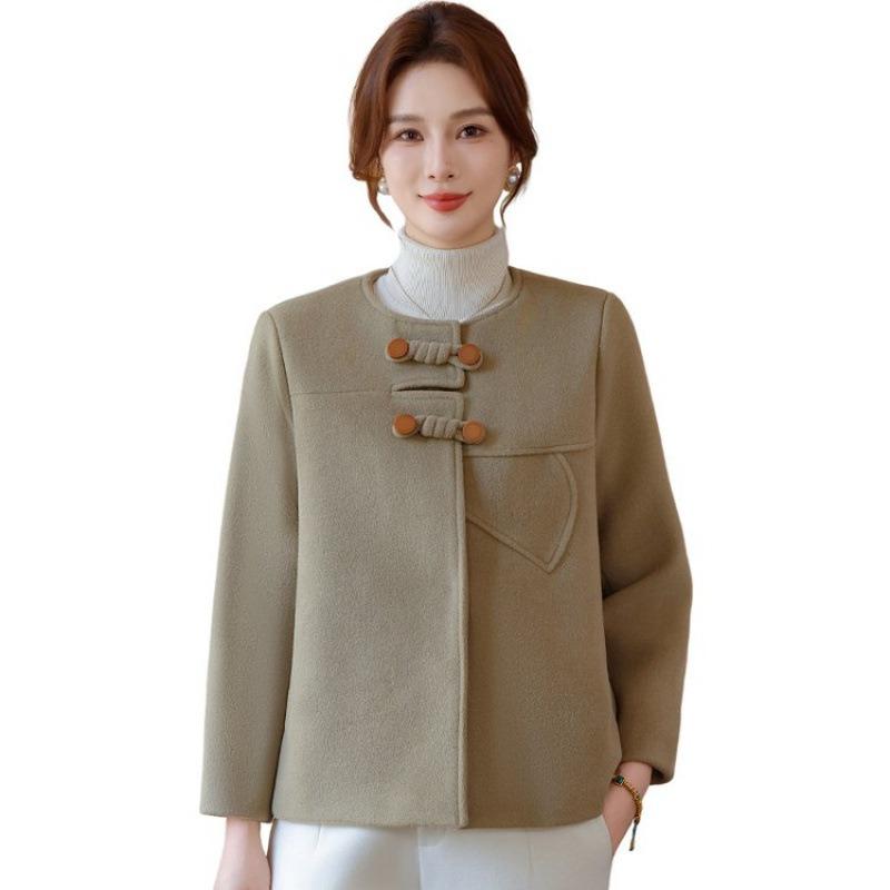 

Модное женское пальто средней длины и для пожилых, двустороннее шерстяное пальто, темпераментное, короткое, маленькое, с новым круглым вырезом, шерстяное женское 5XL [recommended 150-80kg] зелёный