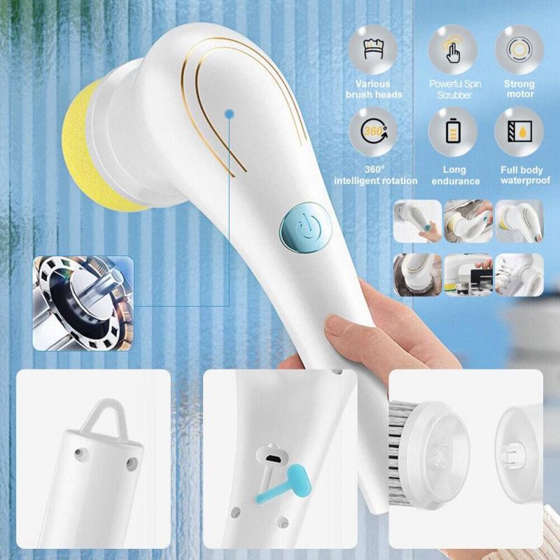5In1 Electric Cleaning Brush Scrubber Multifunctional Brush for Bathroom Kitchen Home Cleaning Tools Wash Shoes USB Charging