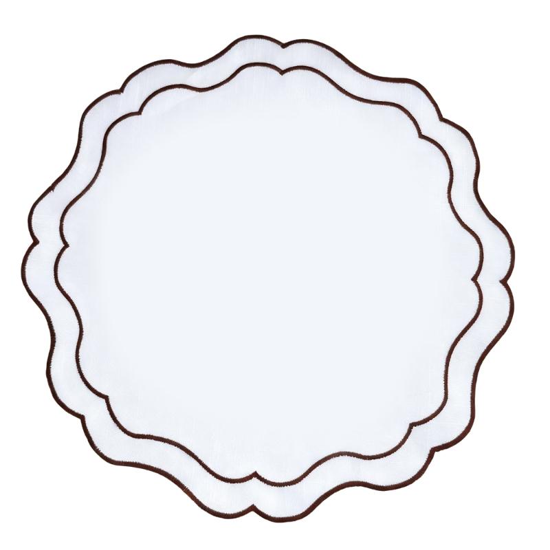 Round Embroidered Scalloped Edges Placemat Washable Decorative Flower Table Mat For Banquet Baby Showers Dining Setting