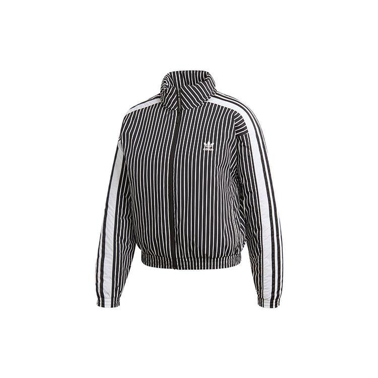 Adidas Jaqueta de Algodão Original com Gola Alta Listrada Curta Feminina Jaquetas Preto Branco DY0873