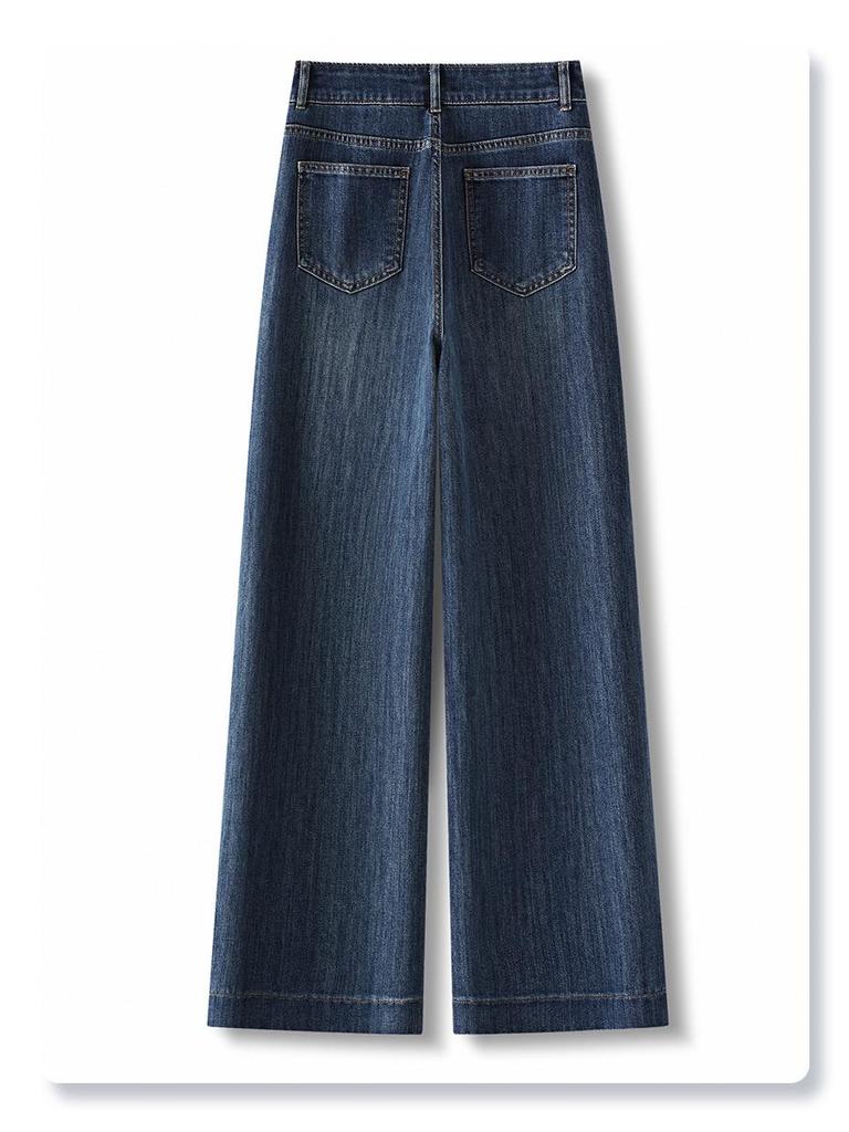 Women's 2025 New Spring High-Waist Dark Blue Retro Straight-Leg Jeans