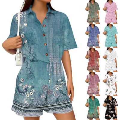 Women's Fashion V-neck Jumpsuit Plaid Casual Short Sleeve Top Jumpsuit