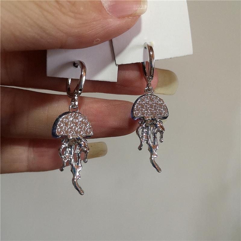 Cute Blue Jellyfish Ocean Pendant Earrings For Women Girls Unique Aesthetic Charm 2000s Harajuku EMO Vintage Jewelry Accessories