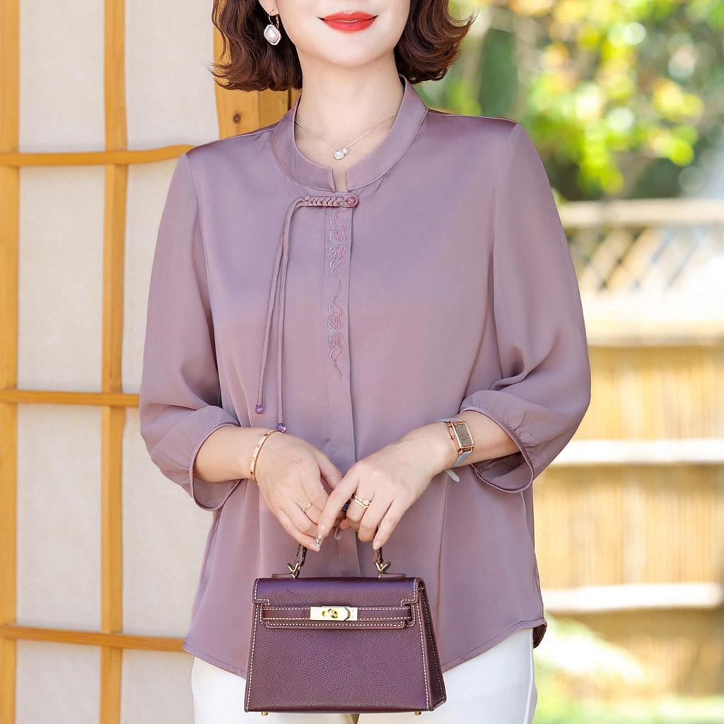 Women's Chinese Style Xiangyunsha Shirt - Mom's Summer 2026 Collection for Middle-Aged and Elderly