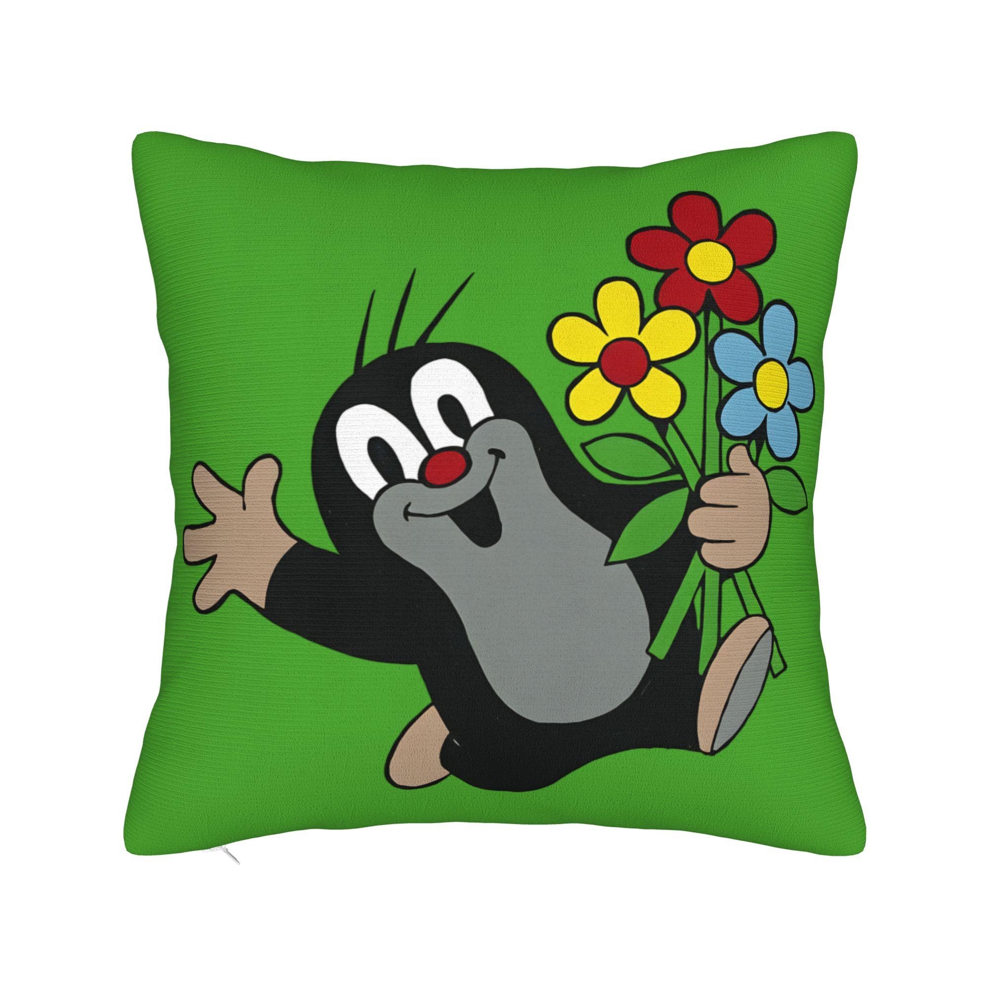 

Soft The Little Mole Krtek Pillowcase Fabric Cushion Cover Gift Cartoon Floral Throw Pillow Case Cover Home Zipper 18x18Inch