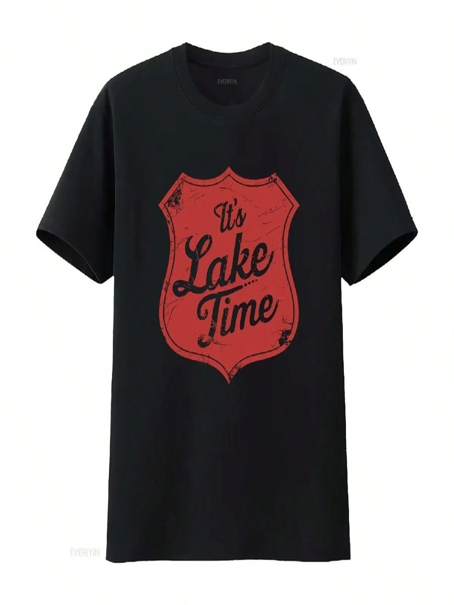 It s Lake Time Retro Shield T Shirt Vintage Style Summer Vacation Vintage Washed Designer Clothes Graphic Streetwear Stretched S разноцветный