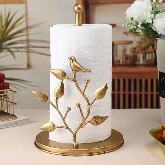 Yangyizhi Paper Towel Holder Countertop, Bird Ginkgo Rose Roll with Stable Base, Vintage Metal Toilet Stand for Kitchen, Living Room, Restaurant
