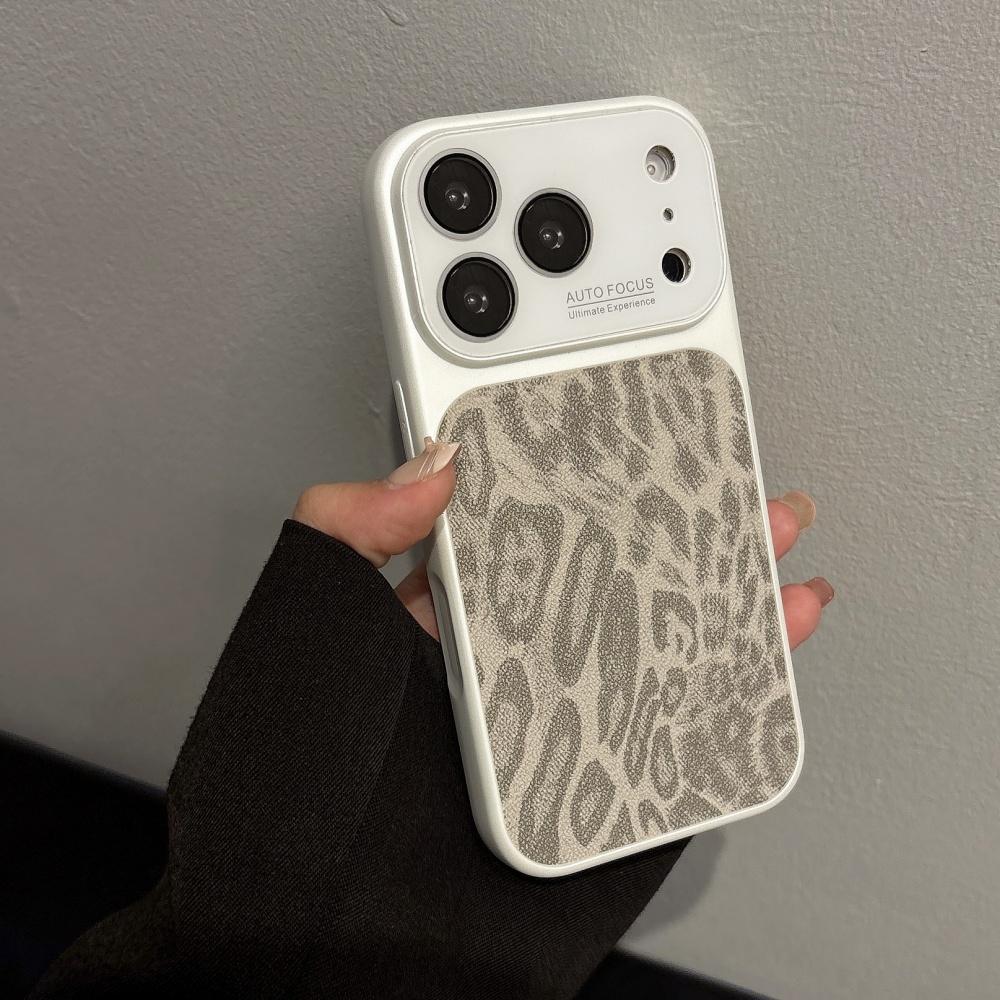 Luxury Leather PU Leopard Print Texture Phone Case For iPhone 17 16 15 14 13 Pro Max Matte Shockproof Bumper Large Window Cover