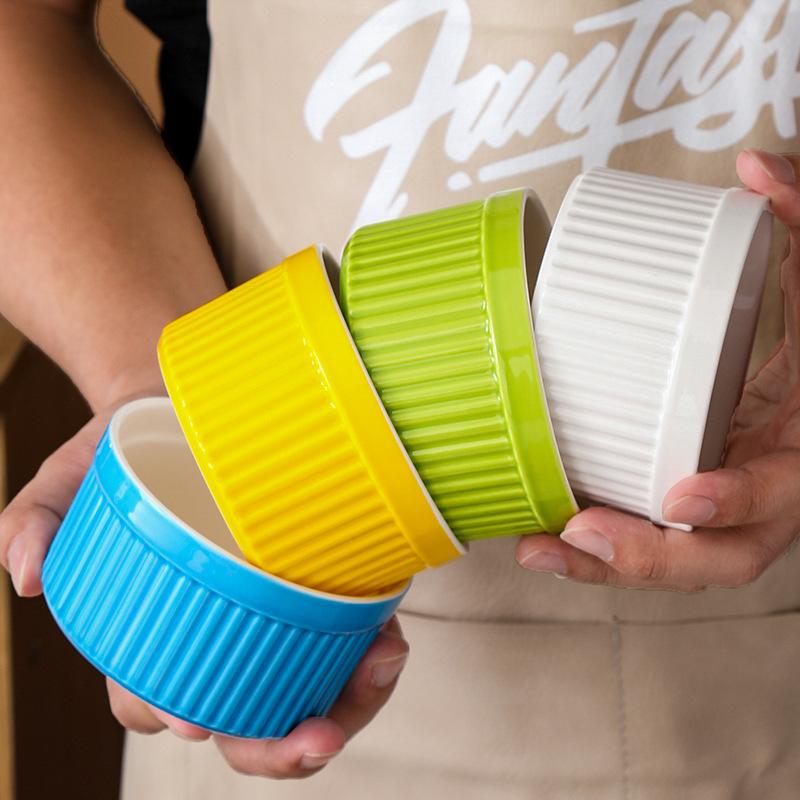 Soufflé Baking Bowl Dessert Pudding Bowl Double Skin Milk Steamed Egg Cup Oven Baking Ceramic Tableware 6 Packs