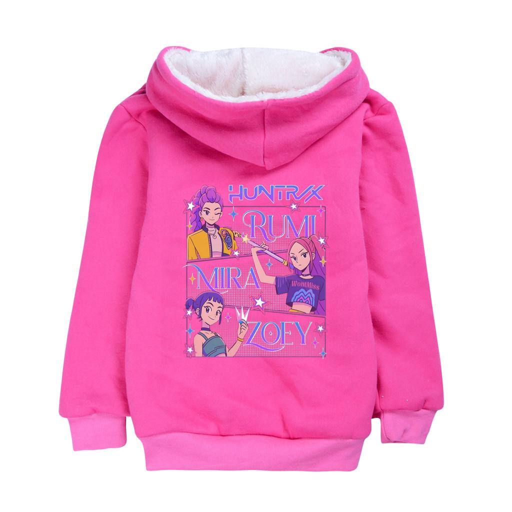 5021 Kinder Mädchen Kpop Zoey Mira Rumi Print Samt Warm Winter Reißverschluss Jacke Mantel