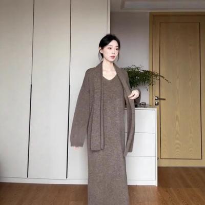 Simple and Versatile Knitted Dress for Women's Autumn and Winter New Loose and Lazy Style with Coat Backing Sweater Long Dress