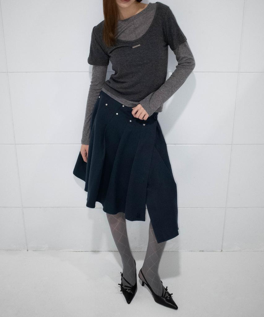 Chix One-Drop Pleated Layered Skirt Navy