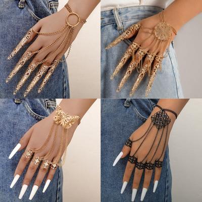 1 Pcs Ancient Queen Bracelet with Finger Nails Tip Claw Belly Dance Hand Chain Indian Dainty Costume Jewelry for Women and Girls(Gold)
