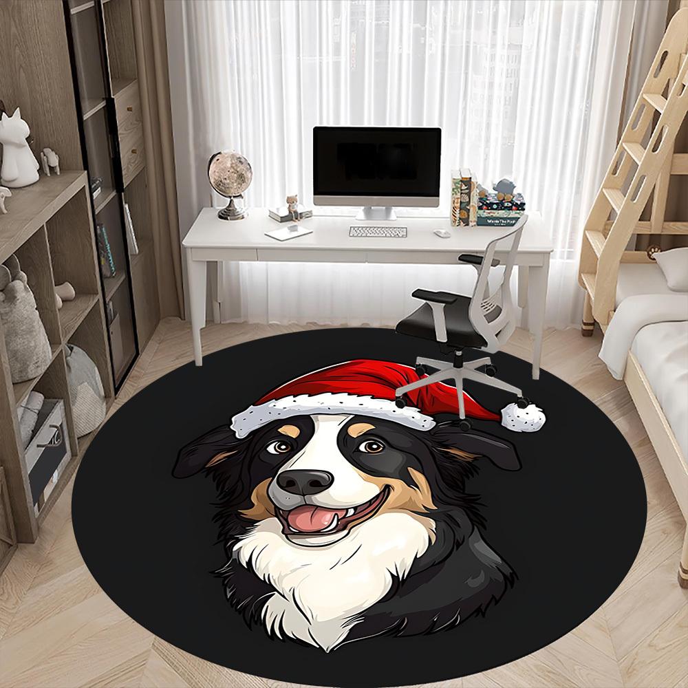 1PC Christmas Dog Office Round Area Rug,  Mat Suitable ForOffice, Under Office Chairs Bedroom Living Room Home Decor, Room Deco