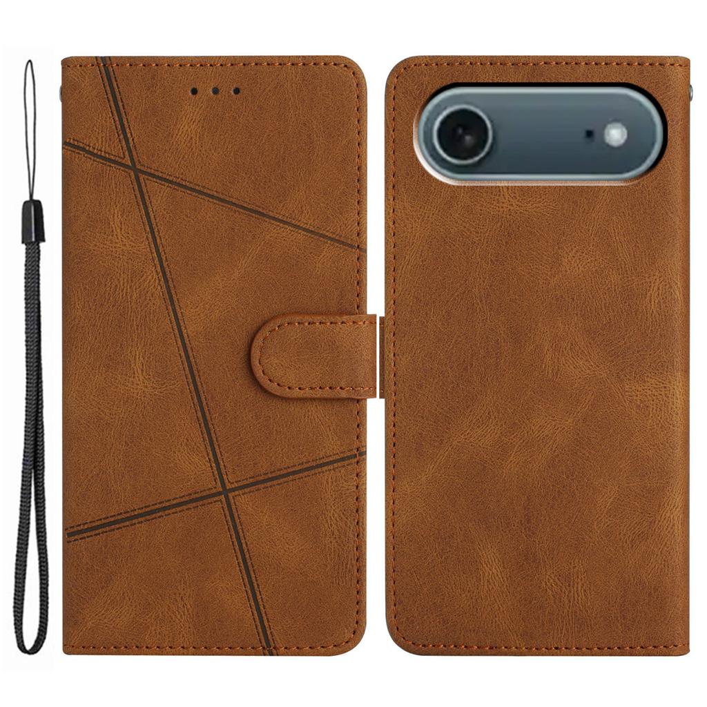 For iPhone 17 Air Wallet Case Line Imprinted Skin-Touch Leather Flip Phone Cover