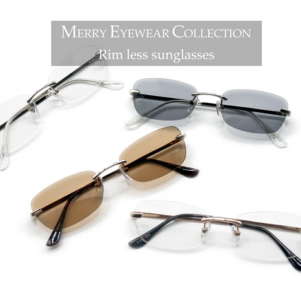 Sunglasses for Men and UV Oval Tinted Lenses [MERRY PLEASURE] Women, Protection, Rimless, Shape, Ultra-Lightweight (Weight 20g), (Lightly Colored)