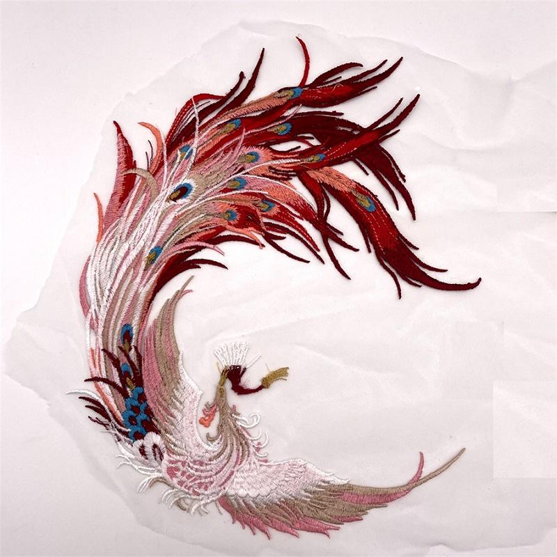 Chinese Phoenix Embroidery Applique Wedding Dress: Malay Gown Cheongsam with Decorative Mesh (Sewing Required)