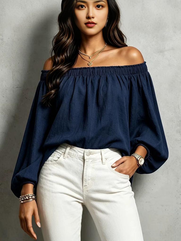 European and American new models, lanterns, long sleeves, off-the-shoulder and thin, versatile commuter pullover for women