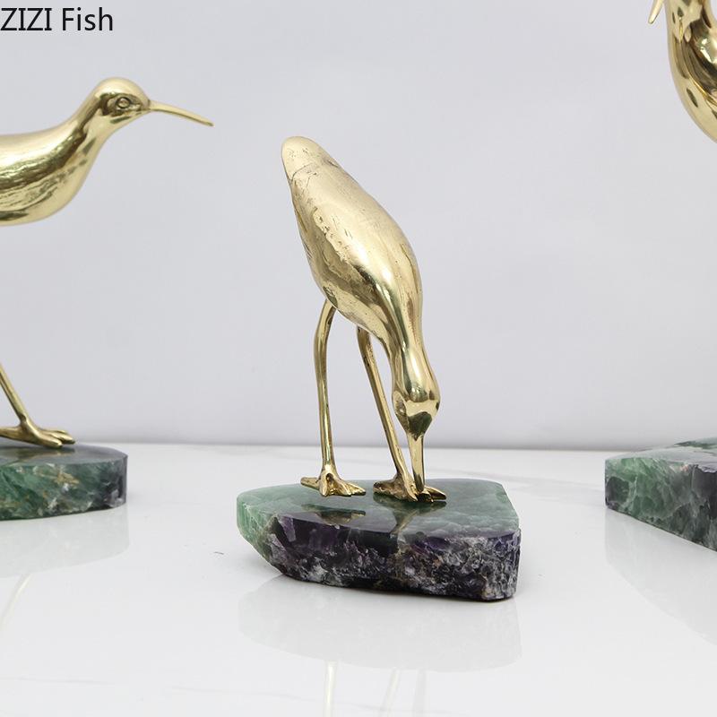 Golden Brass Bird Crafts Marble Base Creative Ornaments Desk Decoration Gold-plated Bird Artwork Statue Room Aesthetic Decor