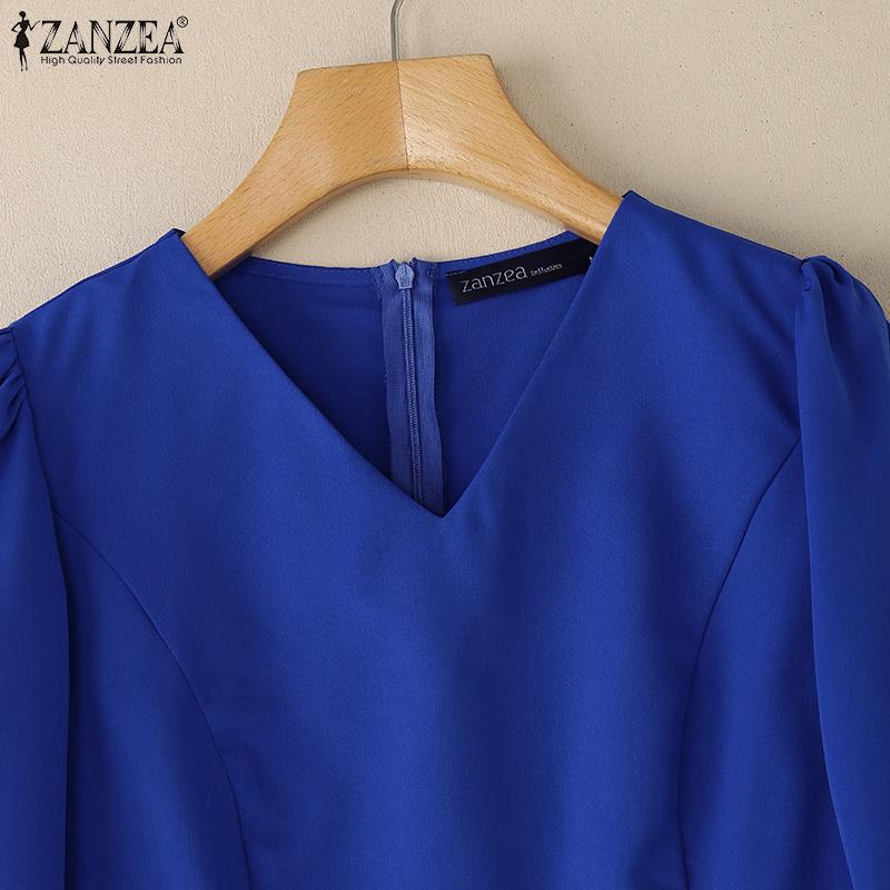 ZANZEA Women Elegant Casual V-Neck Flare Sleeve Summer Blouse