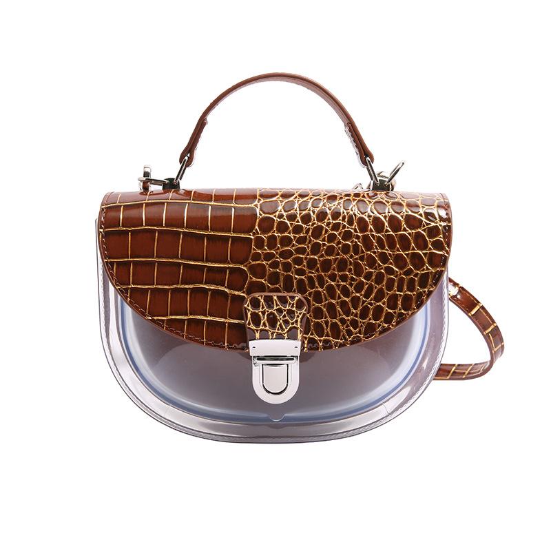 

Pu women s bag 2025 new Korean version fashion stone pattern shoulder bag ins Internet celebrity portable transparent messenger saddle bag коричневий