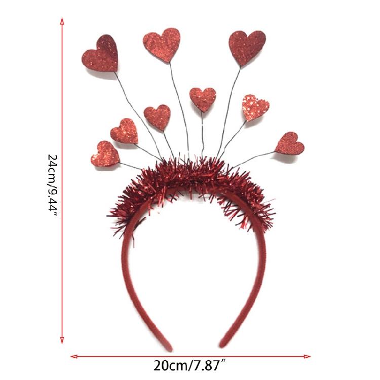 Valentines Day Glitter Tinsel Hair Hoop Red Sequin Heart Headband Party Hairband