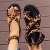 Damen Plateau-Sandalen, Zehensandalen mit gekreuzten Riemen im Leopardenmuster, Hochwertige Römische Sommerschuhe