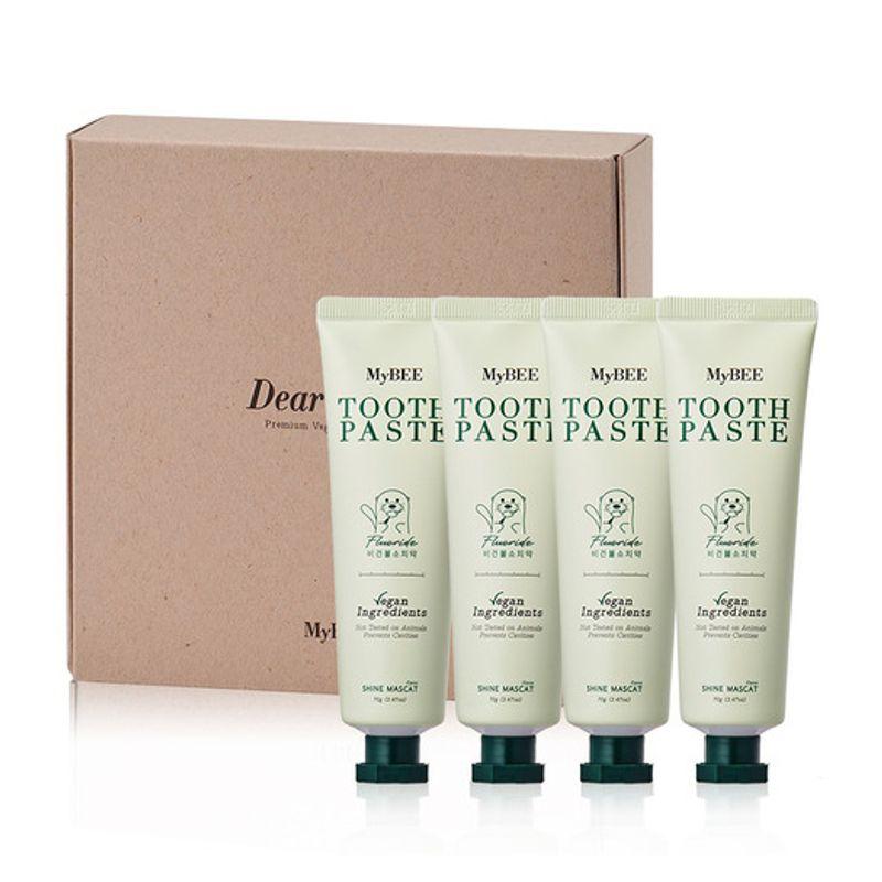 Mybee Kids Dear Earth Toothpaste Gift Set (Shine Muscat Flavor, 999ppm Fluoride, Baby Toothpaste) Kids Dear Earth Toothpaste 70g x 4