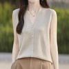 2025 Summer Women's Ice Silk Sleeveless Cardigan Vest with Buttons