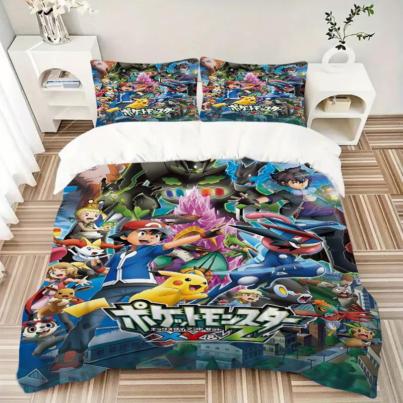 Pocket Monsters Xy Z Print 3Pcs Bedding Set,Duvet Cover with 2 Bedro,Pillowcase Home Birthday Gift