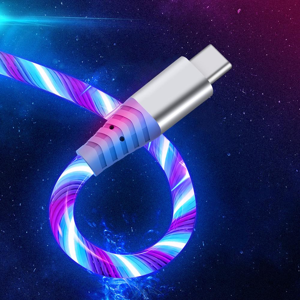 

2m Glowing 3A Fast Charging Cable High-Speed Flowing Streamer Light LED Data Transfer Micro USB Cable Blue