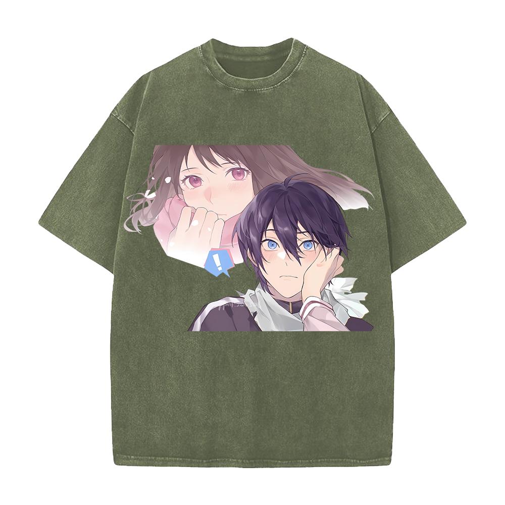 Anime Noragami Yato Iki Hiyori Graphic T Shirt Men Women Clothing Casual Cotton Tshirt Vintage Washed T-shirt Harajuku Male Tops