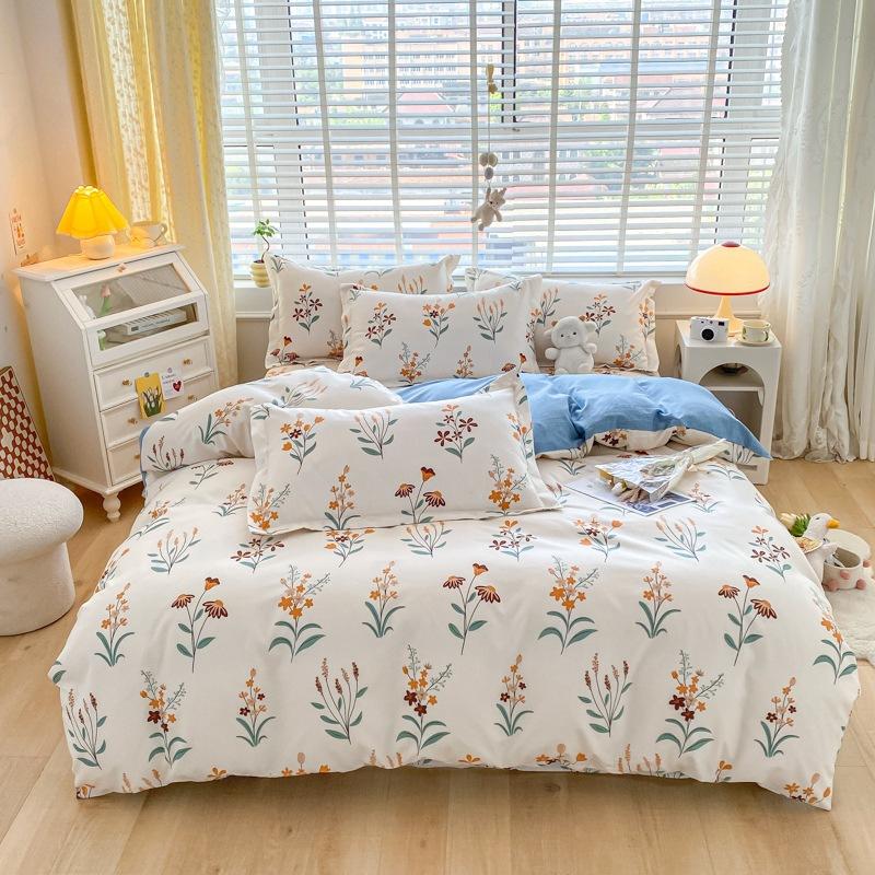 Rüzgar Çift Büyü Bitki Çiçek Kalınlaştırılmış Taşlama Dört Parça Set, Küçük Taze Öğrenci Üç Parça Nevresim Takımı