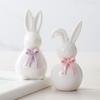 Ceramic Bow Rabbit Figurine Easter Mini Bunny Statue Spring Easter Home Office Holiday Party Decoration Ornament