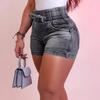 2025 Spring/Summer High-Waisted Elastic Slim-Fit Lace-Up Denim Shorts
