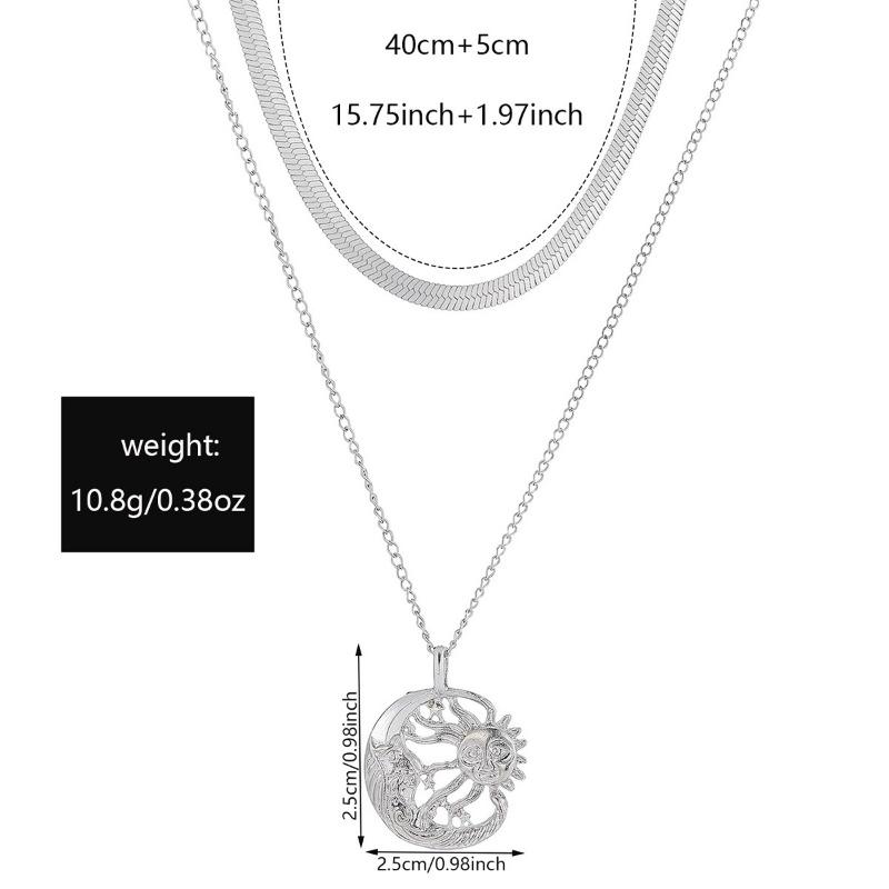 Accessories Fashion Simple Sun Moon Disc Pendant Necklace Women's Personality Multi-layer Stacked Collarbone Chain
