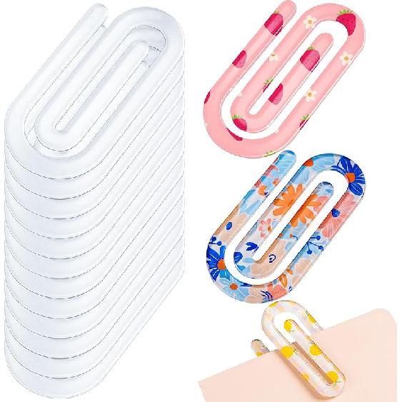 12 Pcs Sublimation Paper Clips Blanks Jumbo, 4x2 Inch Jumbo Paper Clips Clear for Heat Transfer DIY Design, Acrylic Sublimation Blanks for Crafts,