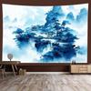 Zen Mountain Tapestry, Red Temple Golden Clouds Feng Shui Landscape Art for Home