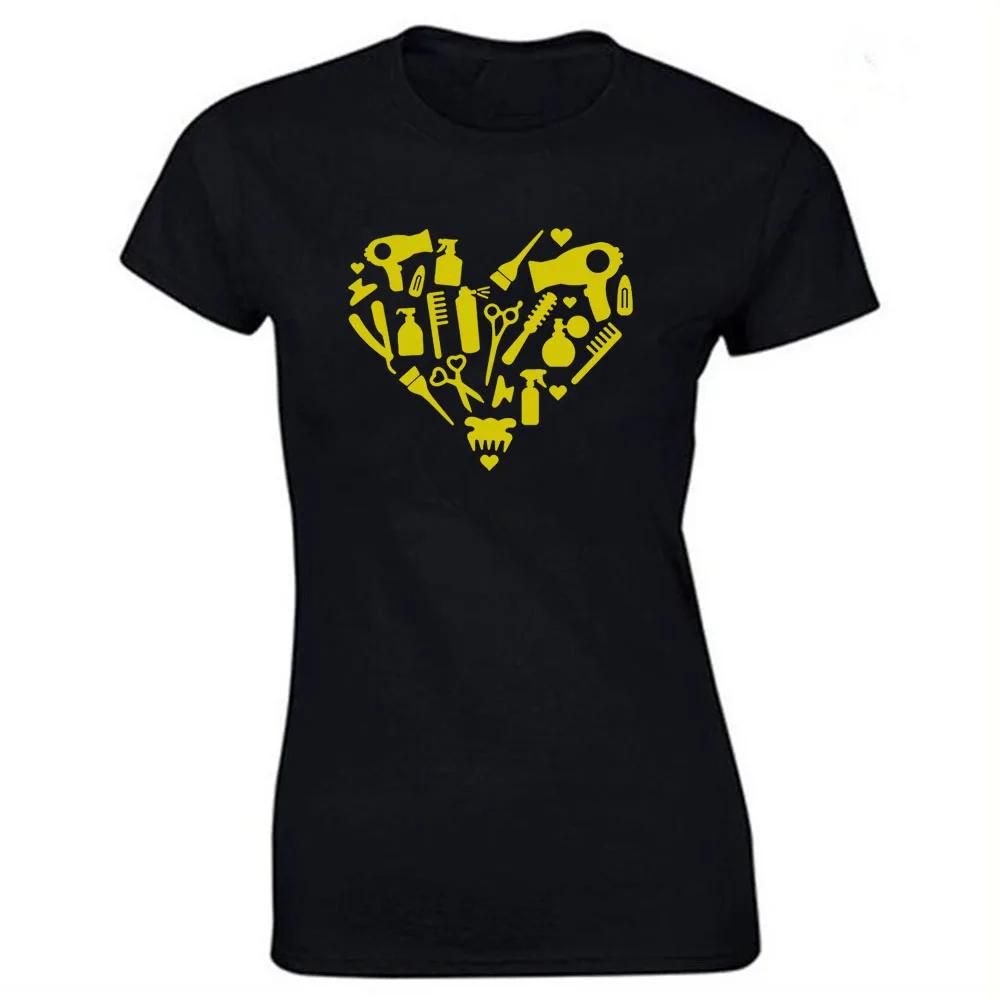 Hairdressing Hearbeat Barber Print Cotton Casual  Tshirt Women Funny T Shirt for Lady Streetwear Regular Top Tee