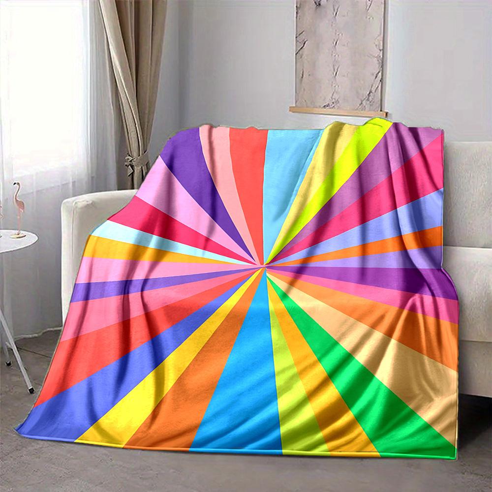 1pc Rainbow Stripes Blanket, Lightweight Flannel Blanket for Sofa, Bed, Travel, Camping, Living Room, Office,136