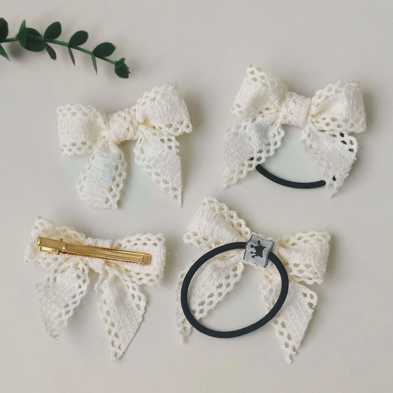 

Набор из 4 шт. женских вязаных кружевных аксессуаров для волос с бантами, подходит для ежедневного использования с двумя хвостиками.