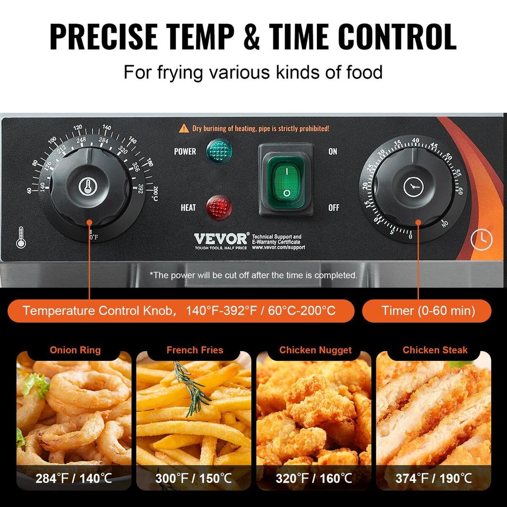 Commercial Electric Deep Fryer 3000W 9L Stainless Steel Upgrade 200°C