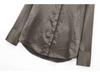 Satin Texture Long Sleeve Shirt with Pocket Decoration - 2024 European & American Fashion for Women