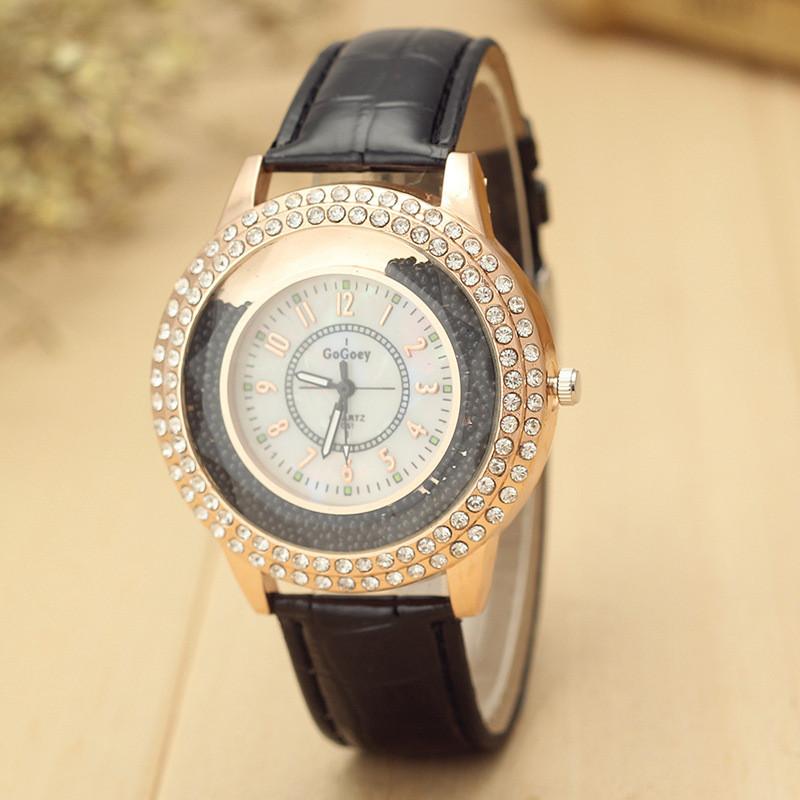 Stylish Women's Quartz Watch With Rhinestones And Pearl Shell Face Elegant Pu Strap