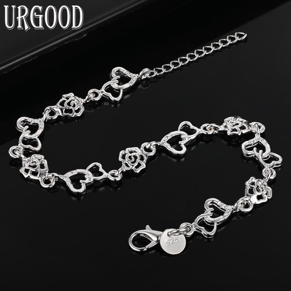 925 Sterling Silver Double Heart Bracelet Gift Wedding Jewelry